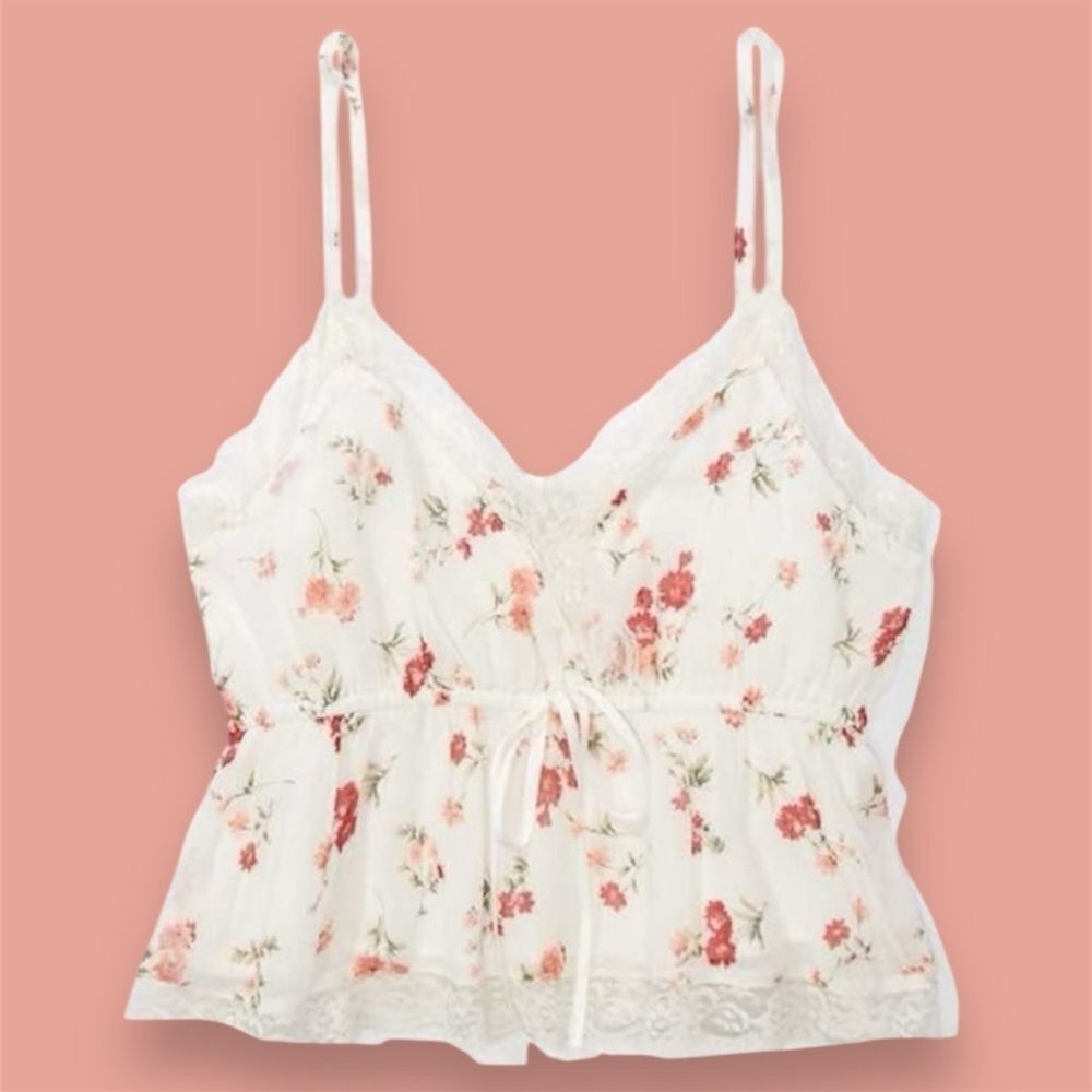 American Eagle White Floral Lace Crop Cami Top Size Small